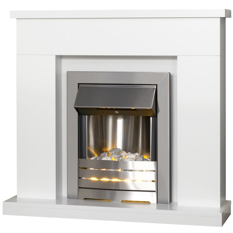 Adam White Surround with Helios Electric Fire in Brushed Steel - Lomond