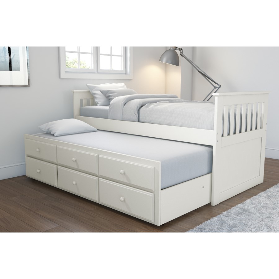 Oxford Captains Guest Bed With Storage in Cream - Trundle Bed Included