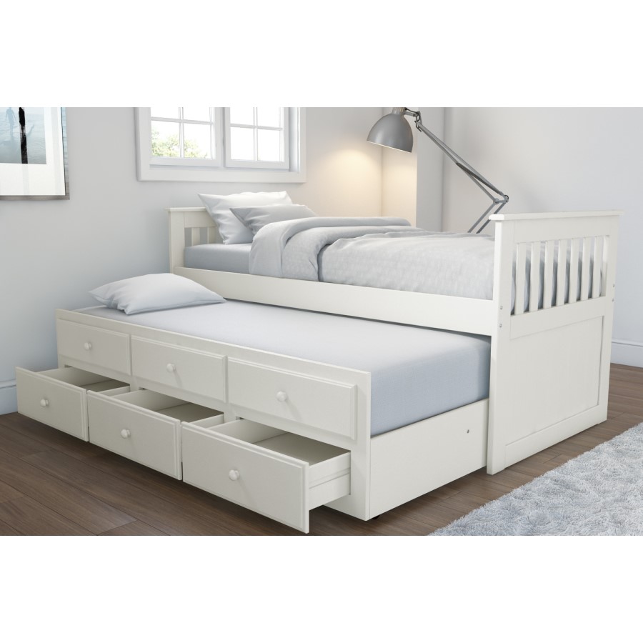Oxford Captains Guest Bed With Storage in Cream - Trundle Bed Included