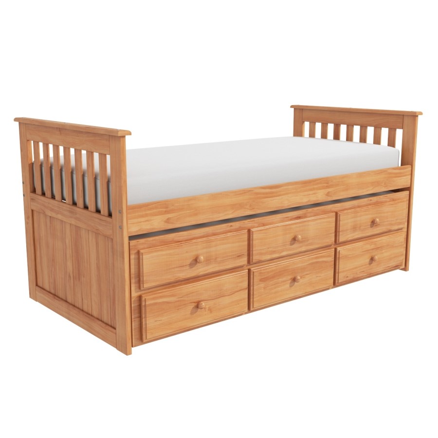 Oxford Captains Guest Bed With Storage in Pine - Trundle Bed Included