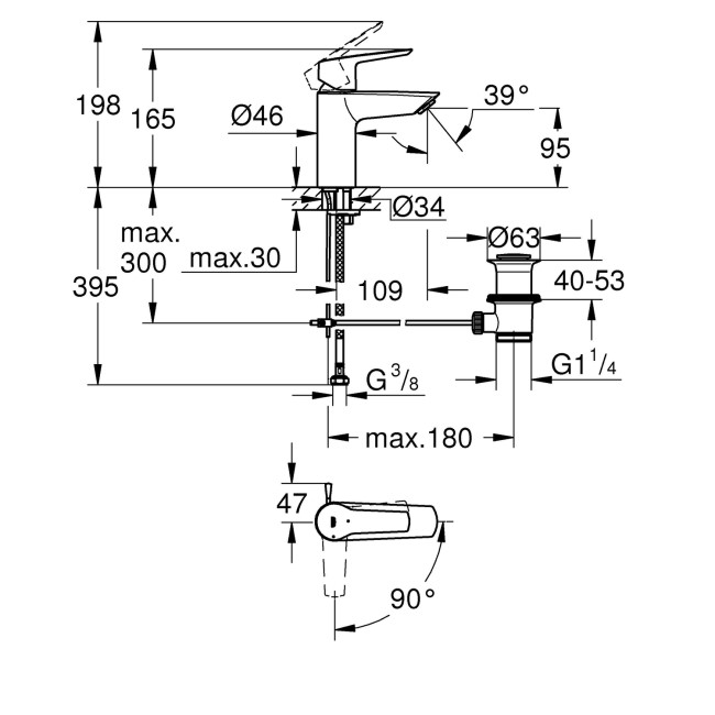 Grohe QuickFix Start SilkMove EnergySaving Cloakroom Mono Basin Mixer Tap with Pop-up Waste - Chrome