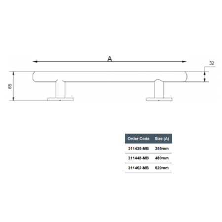 Matt Black Stainless Steel Luxury Straight Grab Rail 620mm