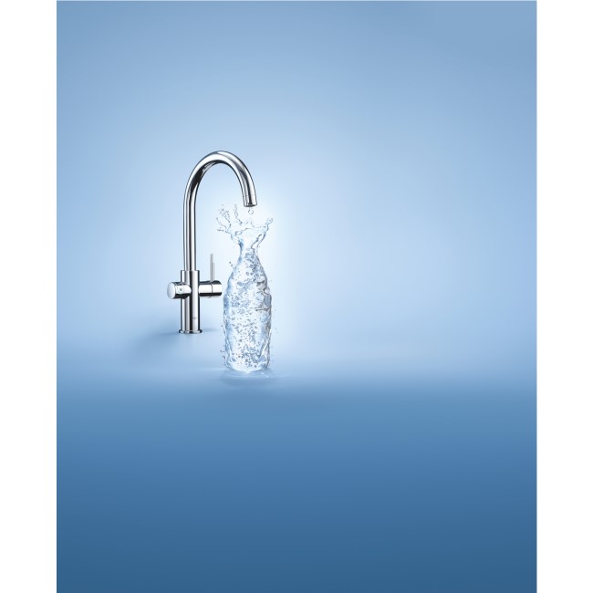 Grohe Chrome Blue C-Spout Single Lever Home Duo Starter Kitchen Mixer Tap Kit