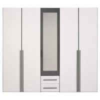 Parisot Alix 5 Door 2 Drawer Wardrobe in White and Dark Grey Effect