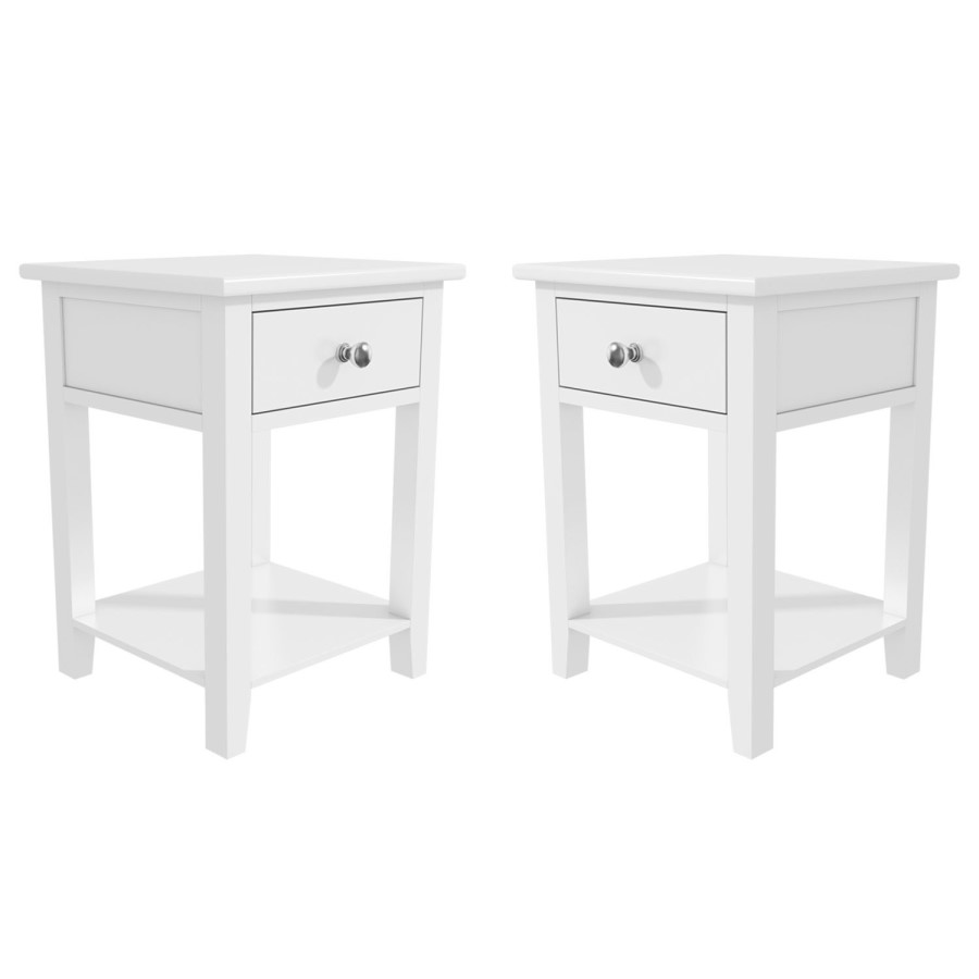 Pair of Harper White Solid Wood 1 Drawer Bedside Tables
