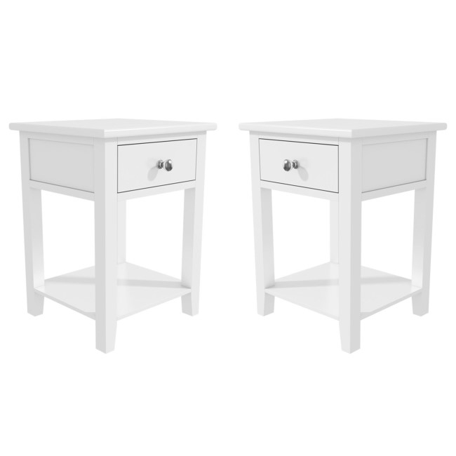 Pair of Harper White Solid Wood 1 Drawer Bedside Tables