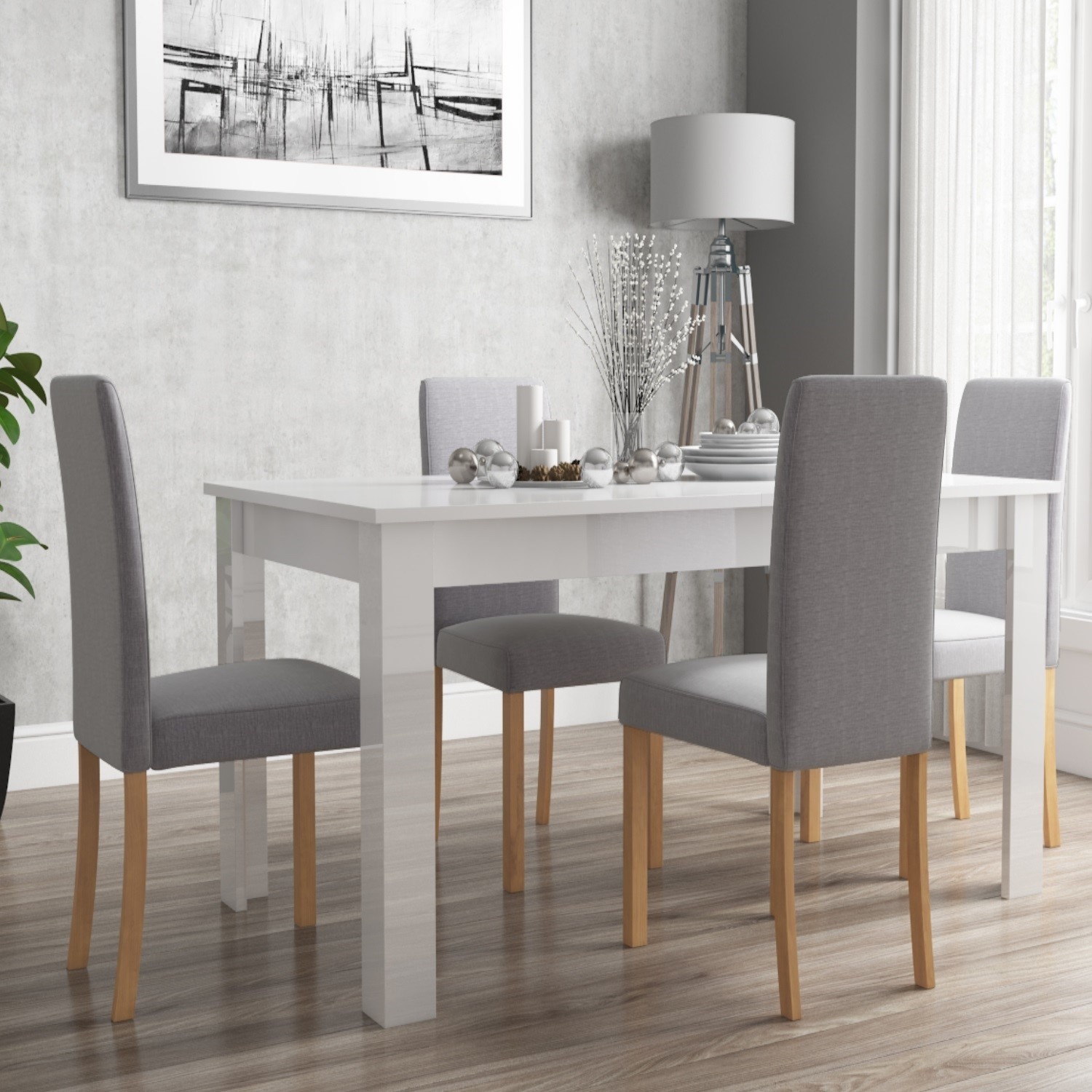 Vivienne Extendable White High Gloss, White And Grey Dining Table Chairs