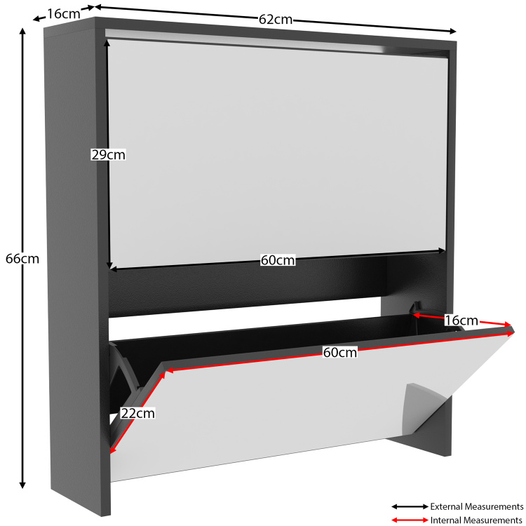 Slim Black Shoe Cabinet 2 Mirrored Doors - Walham