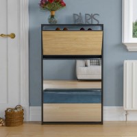 Slim Black Shoe Cabinet 3 Mirrored Doors - Walham