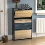 Slim Black Shoe Cabinet 3 Mirrored Doors - Walham