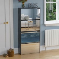 Slim Black Shoe Cabinet 4 Mirrored Doors - Walham