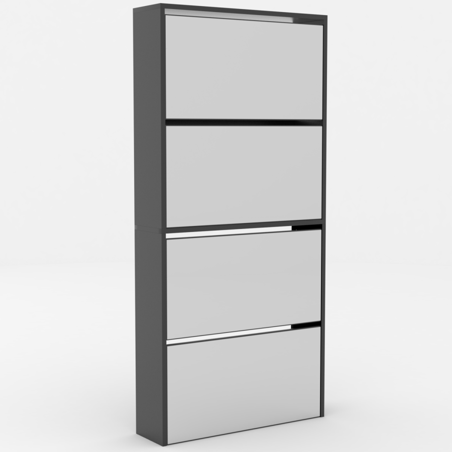 Slim Black Shoe Cabinet 4 Mirrored Doors - Walham