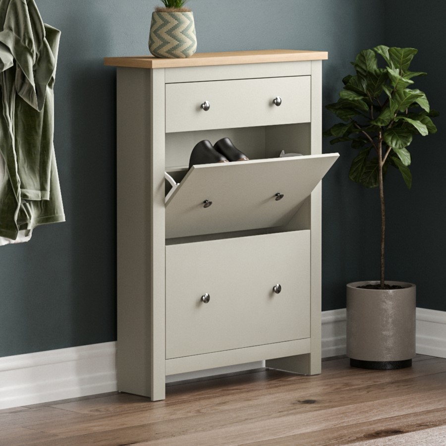 Slim Grey & Oak Shoe Cabinet 2 Door 1 Drawer - Arlington