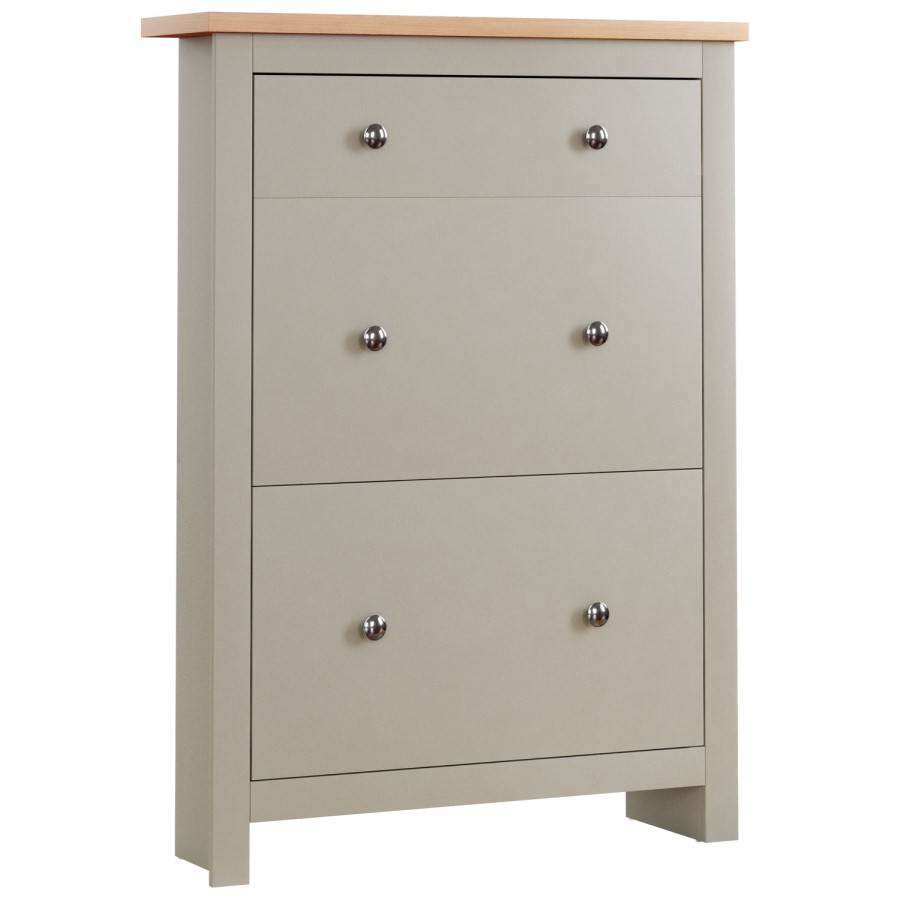 Slim Grey & Oak Shoe Cabinet 2 Door 1 Drawer - Arlington