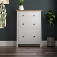 Slim White & Oak Shoe Cabinet 2 Door 1 Drawer - Arlington