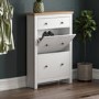 Slim White & Oak Shoe Cabinet 2 Door 1 Drawer - Arlington