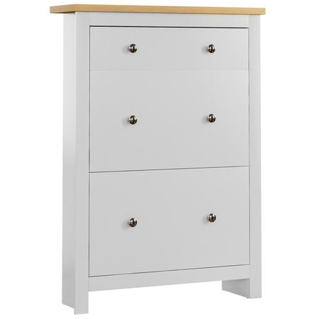 Slim White & Oak Shoe Cabinet 2 Door 1 Drawer - Arlington