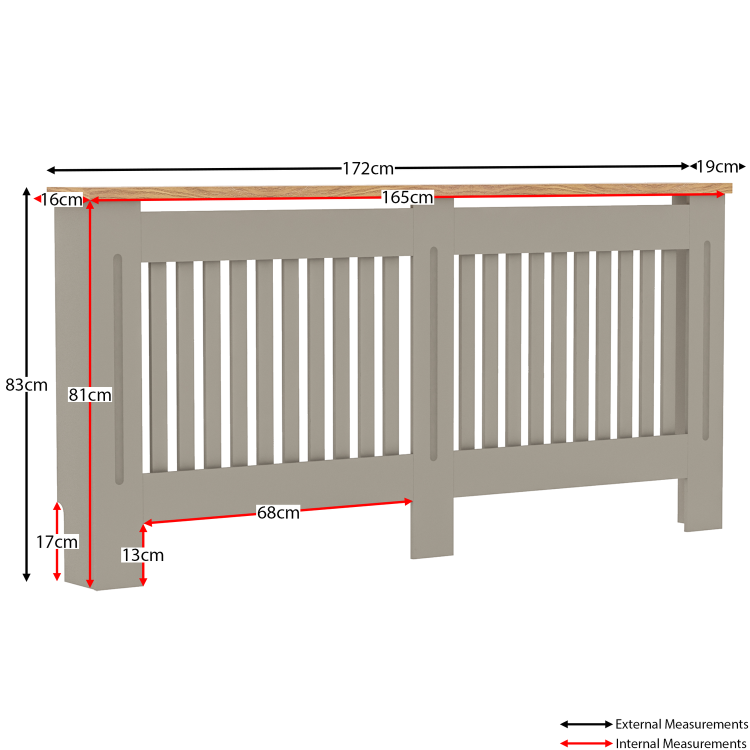 Extra Large Grey Radiator Cover - 172cm -Arlington