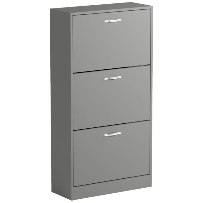 Slim Grey Shoe Cabinet 3 Doors