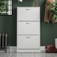 Slim White Shoe Cabinet 3 Doors