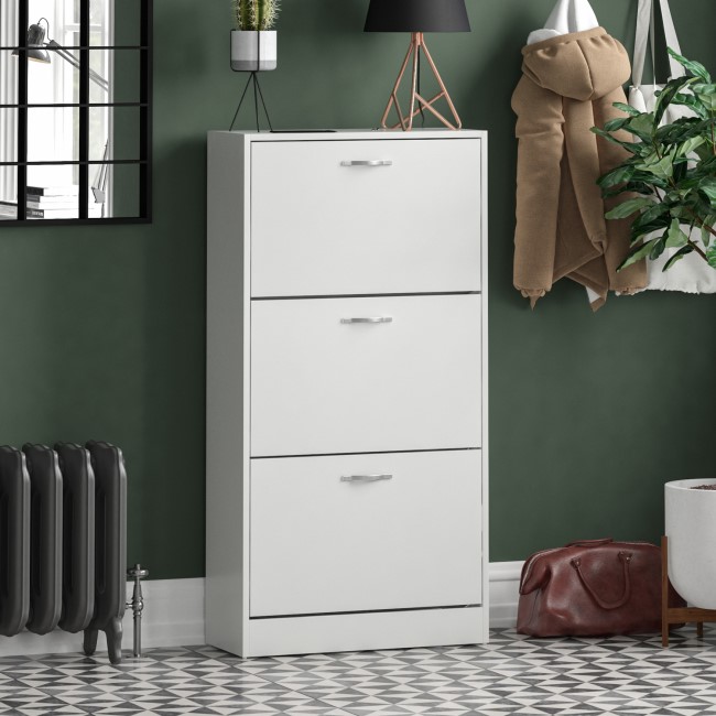 Slim White Shoe Cabinet 3 Doors