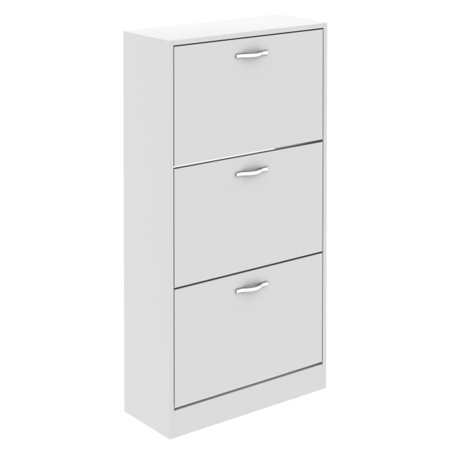 Slim White Shoe Cabinet 3 Doors