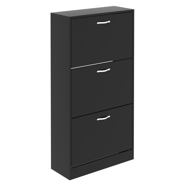 Slim Black Shoe Cabinet 3 Doors