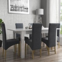 Vivienne White High Gloss Flip Top Dining Table and 6 Slate Roll Back Chairs