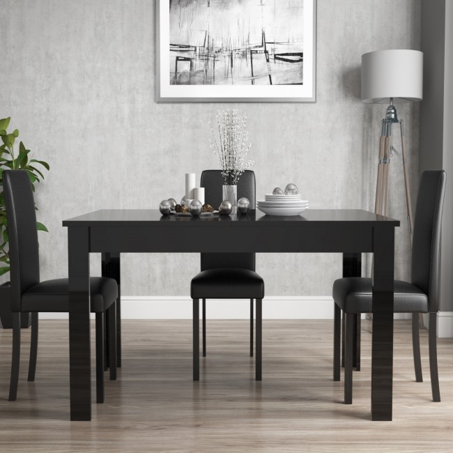 Black Gloss Extending Dining Table and 4 Black Faux Leather Chairs