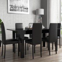 Black Gloss Extending Dining Table and 6 Black Faux Leather Chairs
