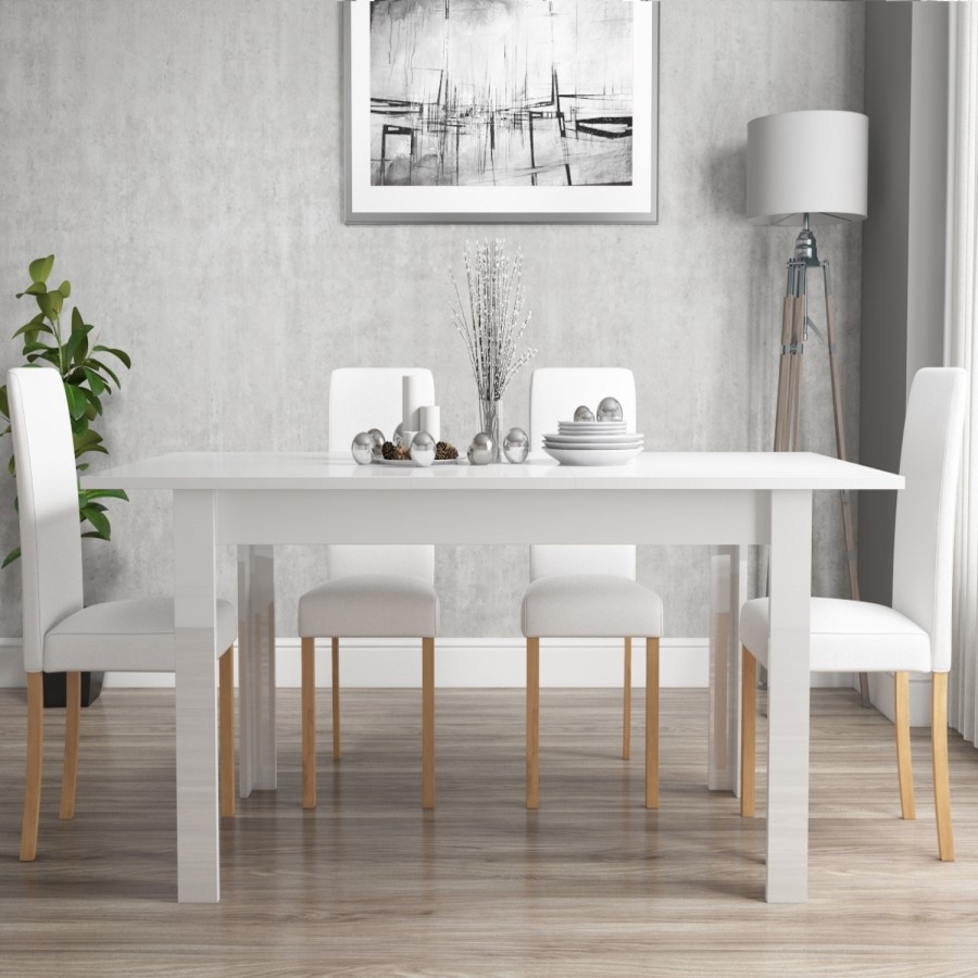 White High Gloss Flip Top Table and 6 White Faux Leather Chairs