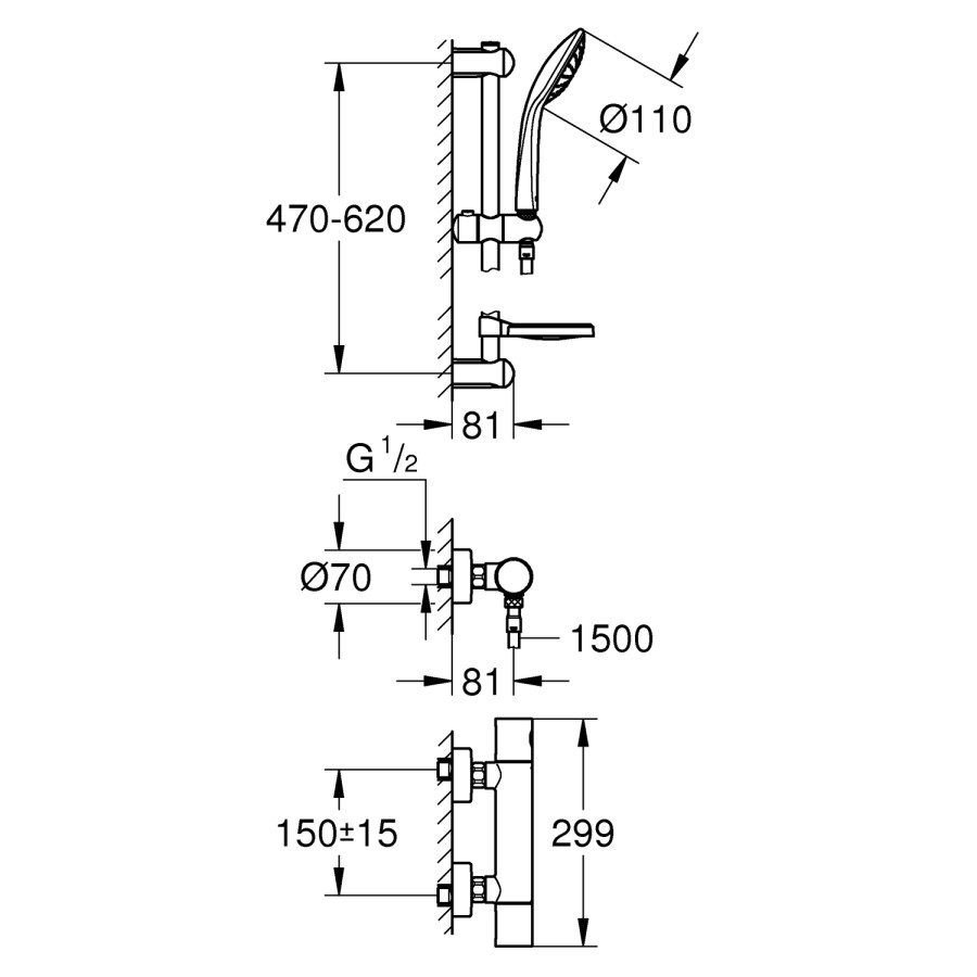 Grohe Grohtherm 1000 White Thermostatic Mixer Bar Shower with Slide Rail & Handset