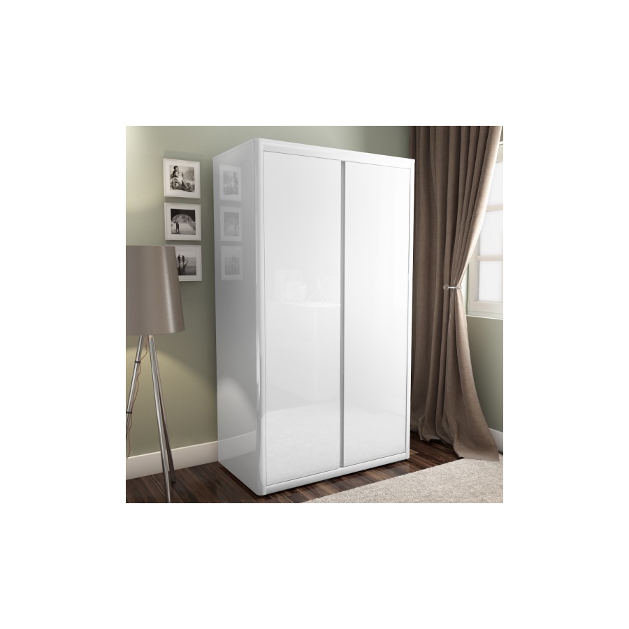 Lexi Bedside White High Gloss Bedside Table + Wardrobe + 3 Drawer Chest