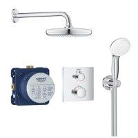 Grohe Tempesta 210 Chrome Concealed Shower Mixer with Dual Control & Round Wall Mounted Head and Hand Shower with Square Valve