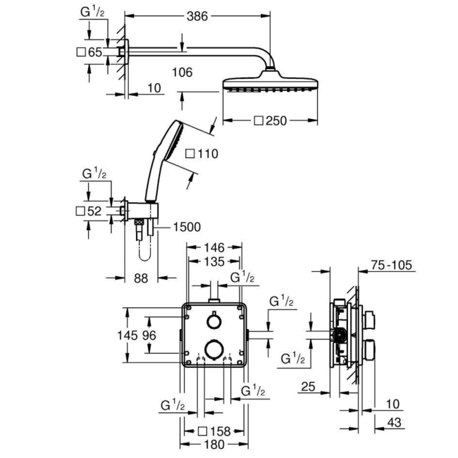 GROHE QuickFix Precision Thermostat Concealed shower system with Vitalio Comfort 250