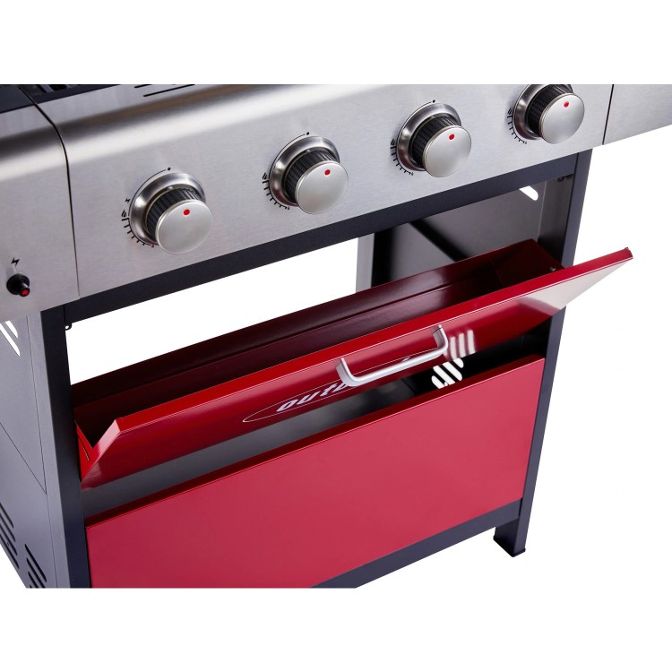 Outback Meteor - 4 Burner Gas BBQ Grill with Side Burner - Red