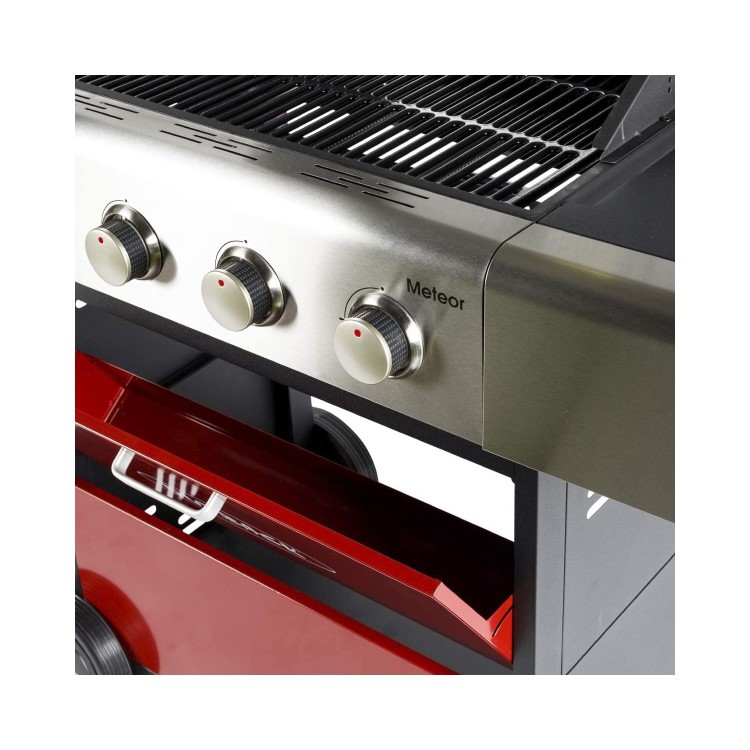 Outback Meteor - 4 Burner Gas BBQ Grill with Side Burner - Red