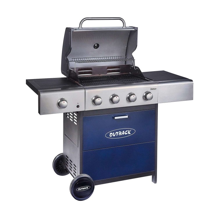 Outback Meteor - 4 Burner Gas BBQ Grill with Side Burner - Blue