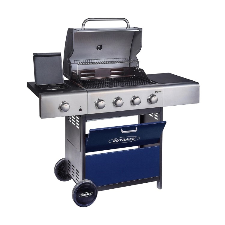 Outback Meteor - 4 Burner Gas BBQ Grill with Side Burner - Blue