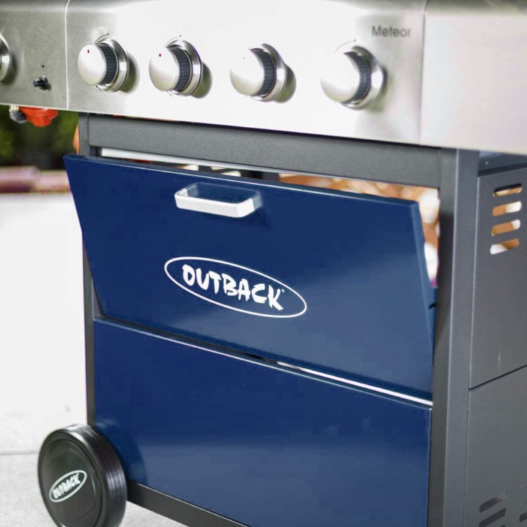 Outback Meteor - 4 Burner Gas BBQ Grill with Side Burner - Blue