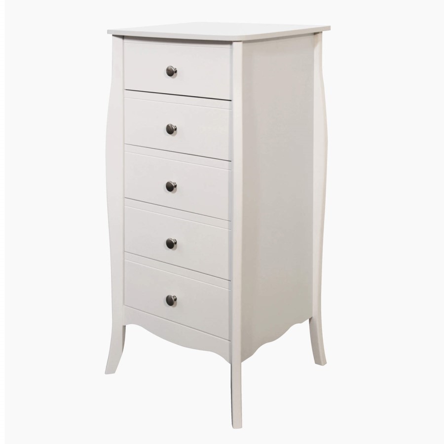 Steens Baroque Narrow 5 Drawer Chest in White 