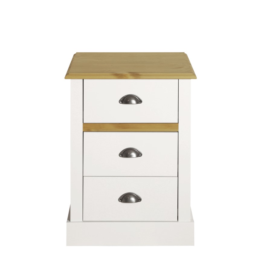 GRADE A1 - Sandringham 3 Drawer Bedside in White and Pine