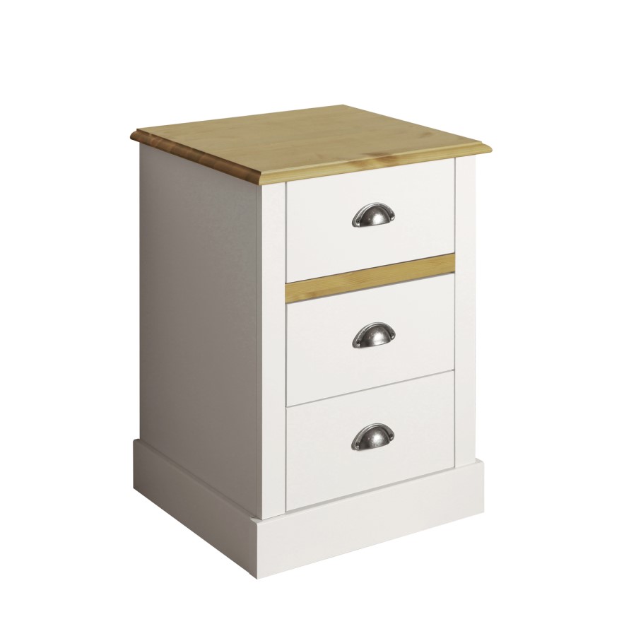GRADE A1 - Sandringham 3 Drawer Bedside in White and Pine
