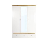 Sandringham 3 Door 2 Drawer Mirror Robe in White and Pine
