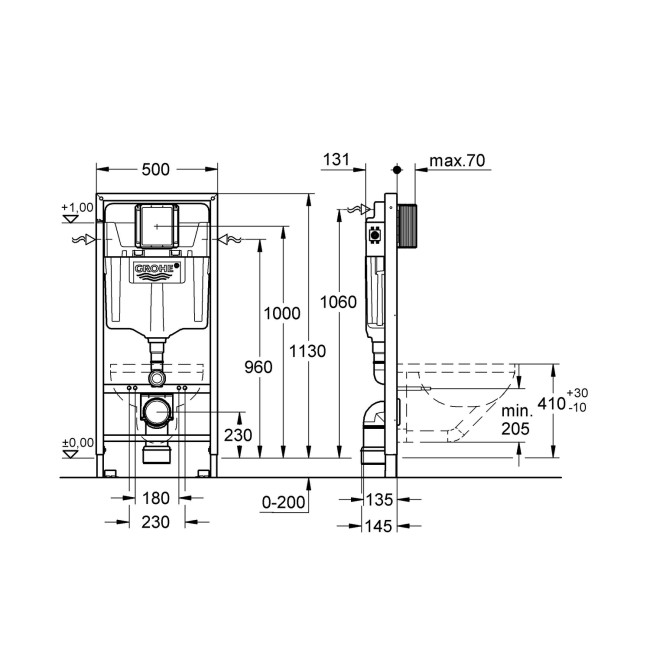 Grohe Rapid 1.13m Support Frame for Wall Hung WC