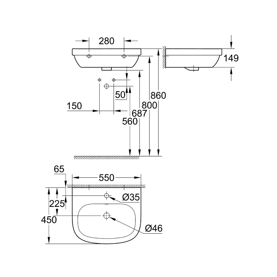 Grohe Euro Wall Hung Basin 550mm