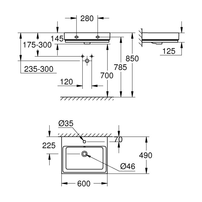 Grohe Cube Rectangular Wall Hung Basin 600mm