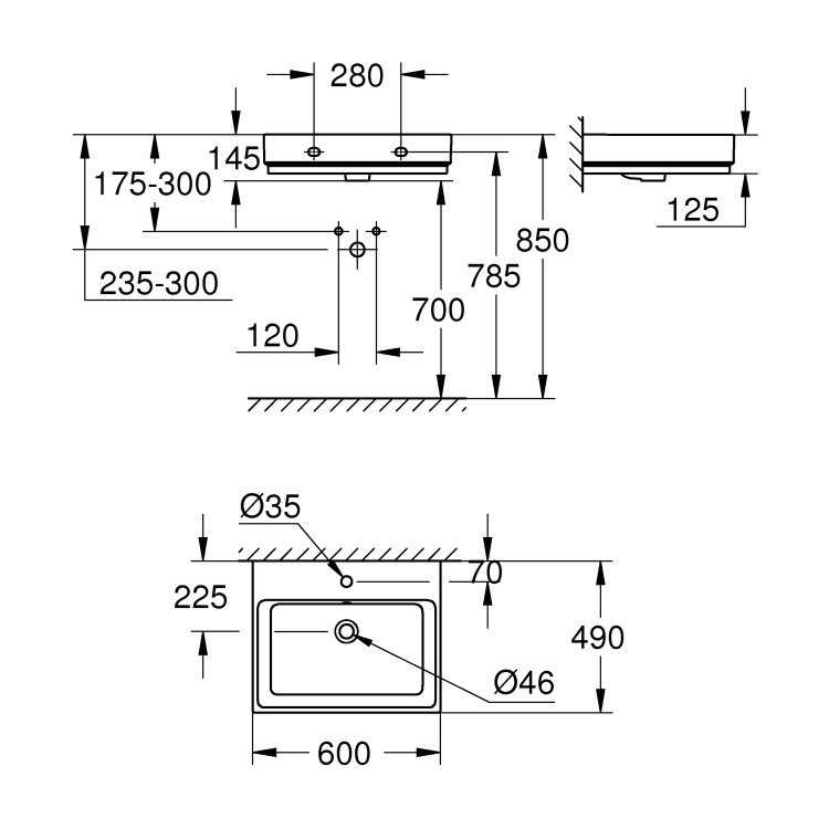 Grohe Cube Rectangular Wall Hung Basin 600mm