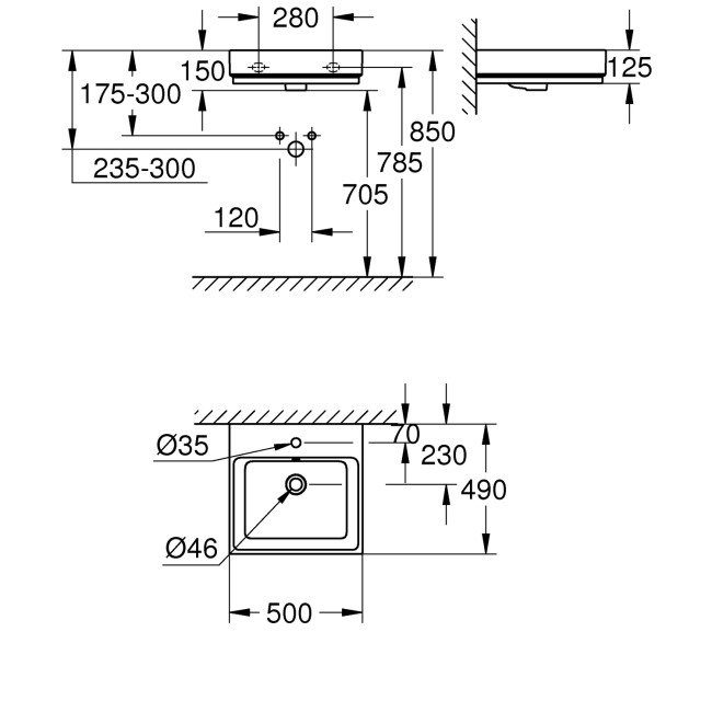 Grohe Cube Rectangular Wall Hung Basin 500mm