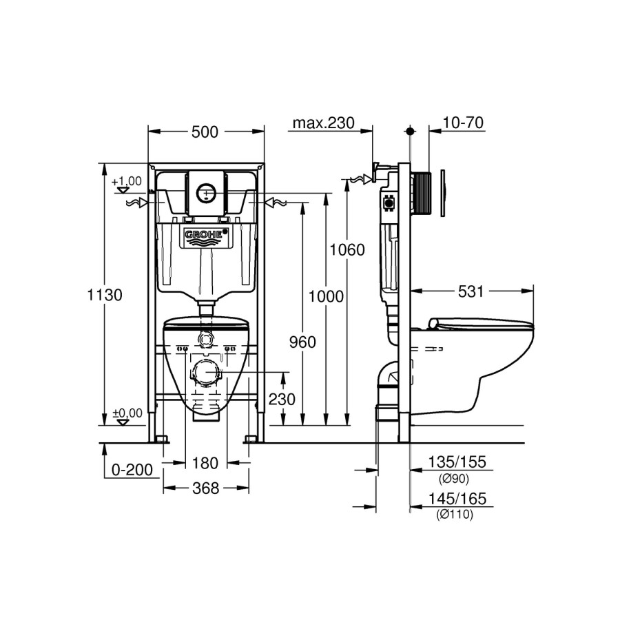 Grohe Solido 4in1 Bau Toilet Set- Toilet and Wall Hanging Frame with Cistern